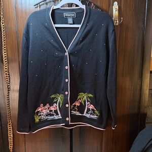 Black Flamingo Embroidered Cardigan